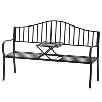 Panchina da Esterno a 2 Posti , Panchina da Giardino con Tavolino Estensibile in Metallo 150 x 53 x 95 cm Nero