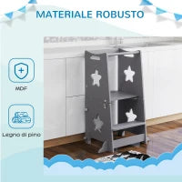 Scala Montessori Convertibile in Set Tavolo e Sedie con Barra di Sicurezza, in Legno, 60x44.5x86 cm, Grigio