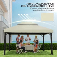 Copertura per Gazebo da Giardino 3x4 m a 2 Livelli in Tessuto Oxford 600D con Fori di Drenaggio, Bianco Crema