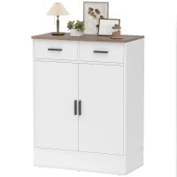 Credenza Moderna 2 Cassetti e Armadietto 2 Ante, Ripiano Interno Regolabile, Bianco e Legno