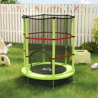 Tappeto Elastico per Bambini 3-6 Anni con Rete di Protezione, 6 Colonne e 3 Ingressi, Ø140x190 cm, Verde e Nero