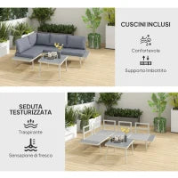 Salotto da Giardino con 2 Divani con Cuscini, Schienale Regolabile a 5 Livelli e Tavolino a Doghe, Grigio