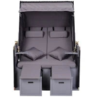 Sdraio da Spiaggia Reclinabile a 2 Posti con Tettuccio Parasole e Cassetti, Grigio