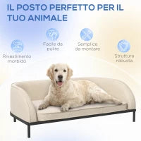 Divano per Cani Taglia Media e Grande con Cuscino Rimovibile e Sfoderabile Vellutato, Crema
