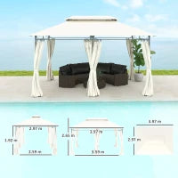 Gazebo da Giardino 3x4 m con Tende Rimovibili, Doppio Tetto e Struttura in Metallo, Crema