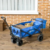 Carrello da Giardino 110L con Maniglia Telescopica e Borsa Termica da 15L in Acciaio e Tessuto, Blu
