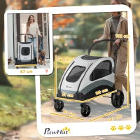 Passeggino per Cani di Taglia Media con 4 Ruote, Borsa Portaoggetti e Finestra a Rete, 107x67x102 cm, Grigio