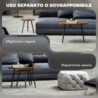 Set 2 Tavolini da Salotto Sovrapponibili in Legno e Metallo, Colore Legno Scuro