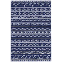 Tappeto da Esterno Reversibile Stile Geometrico con Borsa di Trasporto, 182x274 cm, Blu e Bianco