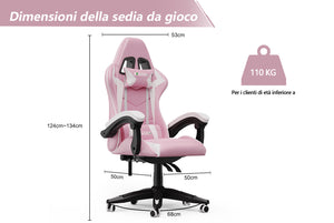 Sedia gaming ergonomica - RATTANTREE - con Supporto Lombare Sedia da Gioco in Pelle Pu con Altezza Regolabile - Rosa