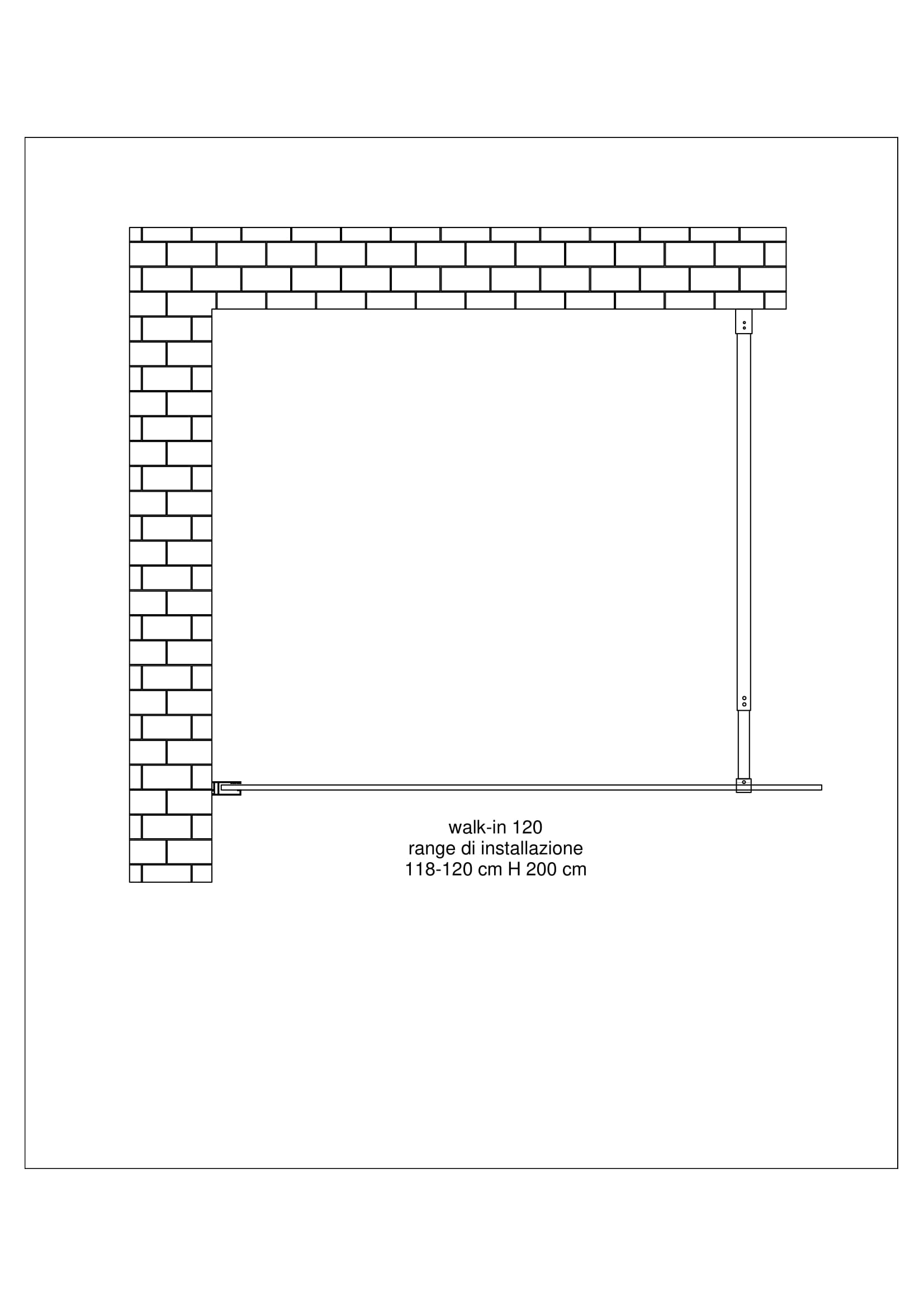 Parete doccia 8 MM Walk in Reversibile Altezza 200 CM 120 regolabile 118-120  
