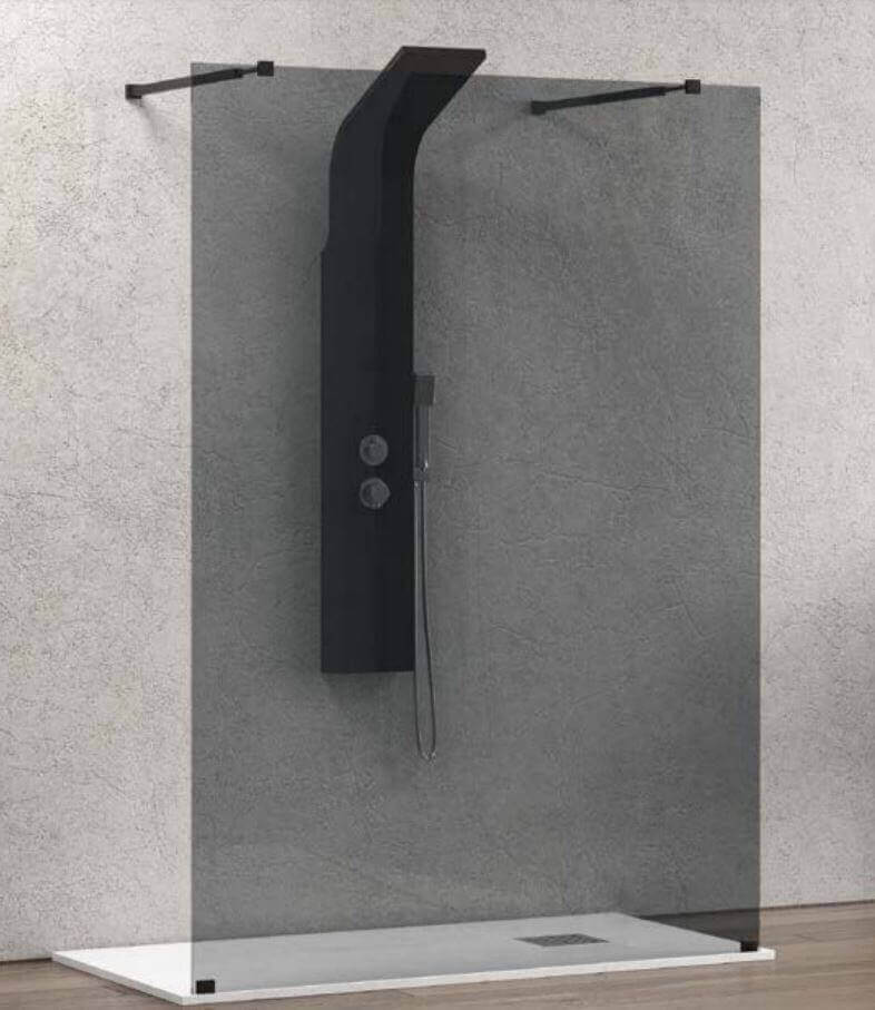 Walk in Doppio Ingresso H200cm Fumè 8mm Anticalcare Nero Opaco - 108 cm
