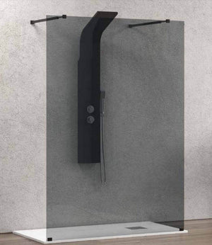 Walk in Doppio Ingresso H200cm Fumè 8mm Anticalcare Nero Opaco - 158 cm