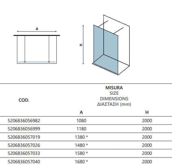 Walk in Doppio Ingresso H200cm Trasparente 8mm Anticalcare Profili Neri - 158 cm