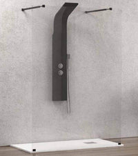 Walk in Doppio Ingresso H200cm Trasparente 8mm Anticalcare Profili Neri - 118 cm