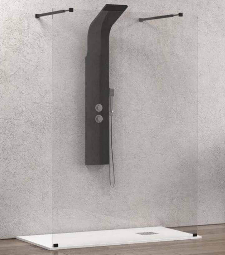 Walk in Doppio Ingresso H200cm Trasparente 8mm Anticalcare Profili Neri - 148 cm