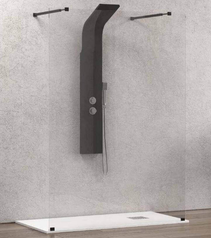 Walk in Doppio Ingresso H200cm Trasparente 8mm Anticalcare Profili Neri - 158 cm