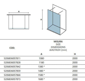Walk in Posizionamento Libero H200cm Trasparente 8mm Anticalcare Bianco Opaco - 168 cm