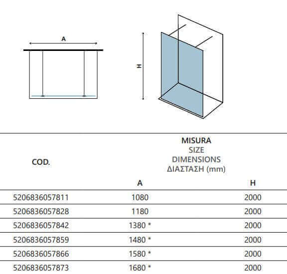 Walk in Posizionamento Libero H200cm Trasparente 8mm Anticalcare Bianco Opaco - 118 cm