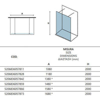 Walk in Posizionamento Libero H200cm Trasparente 8mm Anticalcare Bianco Opaco - 158 cm