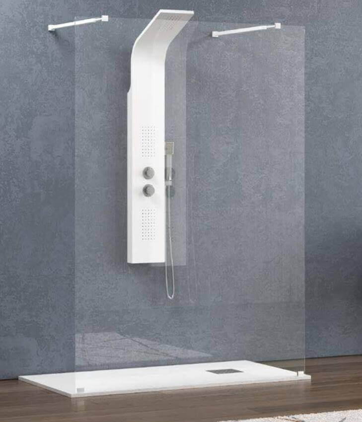 Walk in Posizionamento Libero H200cm Trasparente 8mm Anticalcare Bianco Opaco - 168 cm