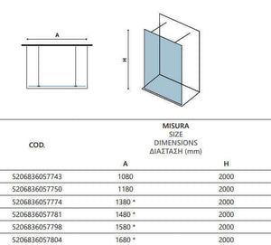 Walk in Posizionamento Libero H200cm Trasparente 8mm Anticalcare Dettagli Oro - 148 cm