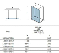 Walk in Posizionamento Libero H200cm Trasparente 8mm Anticalcare Dettagli Oro - 108 cm