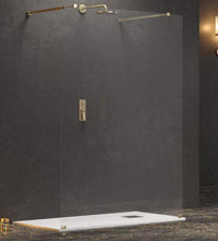 Walk in Posizionamento Libero H200cm Trasparente 8mm Anticalcare Dettagli Oro - 168 cm