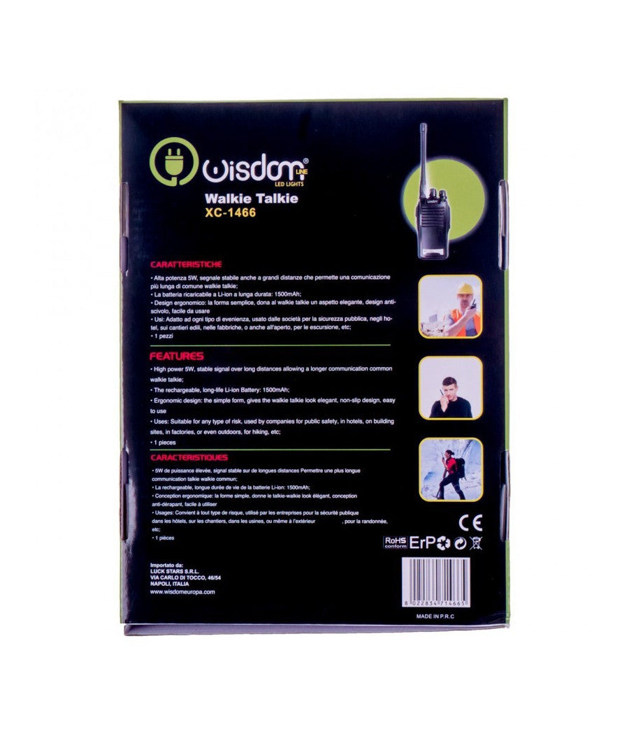Walkie Talkie Ricetrasmettitore Wisdom Potenza 5w 16 Canali Batteria Al Litio         