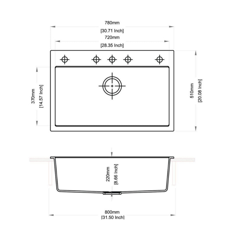 Waltz 78x51 lavello una vasca nero