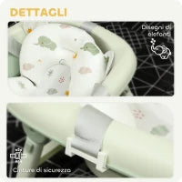 Vaschetta Bagnetto Pieghevole per Neonati con Cuscinetto e Lavabo, in Plastica Antiscivolo, 86x53x25.5 cm, Verde