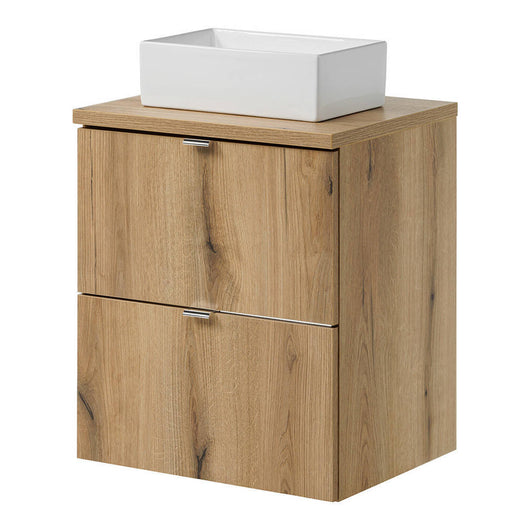 Mobile Pensile Sottolavabo Newport con 2 Cassetti e Lavabo Rettangolare Bianco 50x71x40 cm - Effetto Rovere [en.casa]