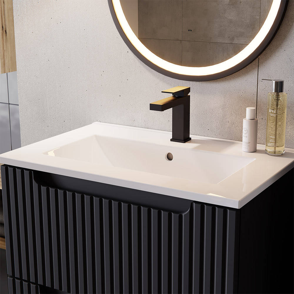 Armadio Pensile Sottolavabo NEWPORT con Lavandino 50x57x39 cm Nero [en.casa]