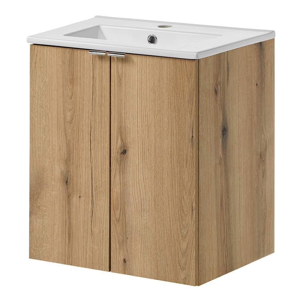 Armadio Pensile Sottolavabo NEWPORT con Lavandino 50x57x39 cm Effetto Rovere [en.casa]