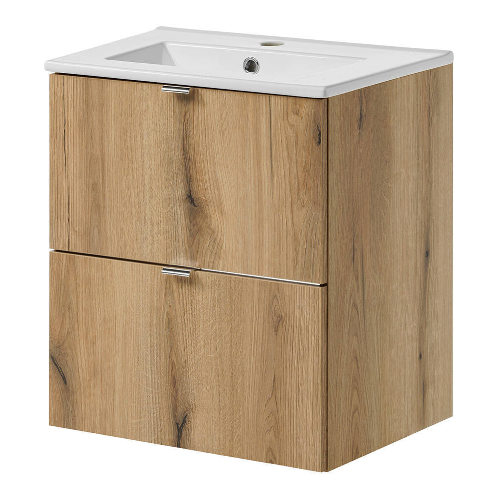 Mobiletto Sottolavabo NEWPORT a 2 Cassetti con Lavabo 51x57x39 cm - Effetto Rovere [en.casa]