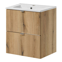 Mobiletto Sottolavabo NEWPORT a 2 Cassetti con Lavabo 51x57x39 cm - Effetto Rovere [en.casa]