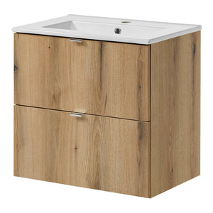 Mobiletto Sottolavabo NEWPORT a 2 Cassetti con Lavabo 60x57x39 cm - Effetto Rovere [en.casa]