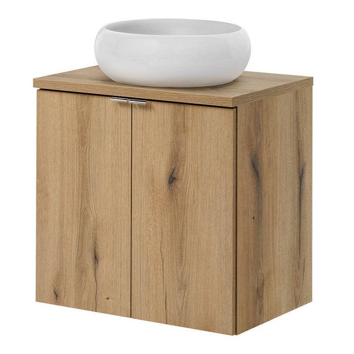 Mobile Pensile Sottolavabo Newport a 2 Ante con Lavabo Rotondo - Effetto Rovere [en.casa]