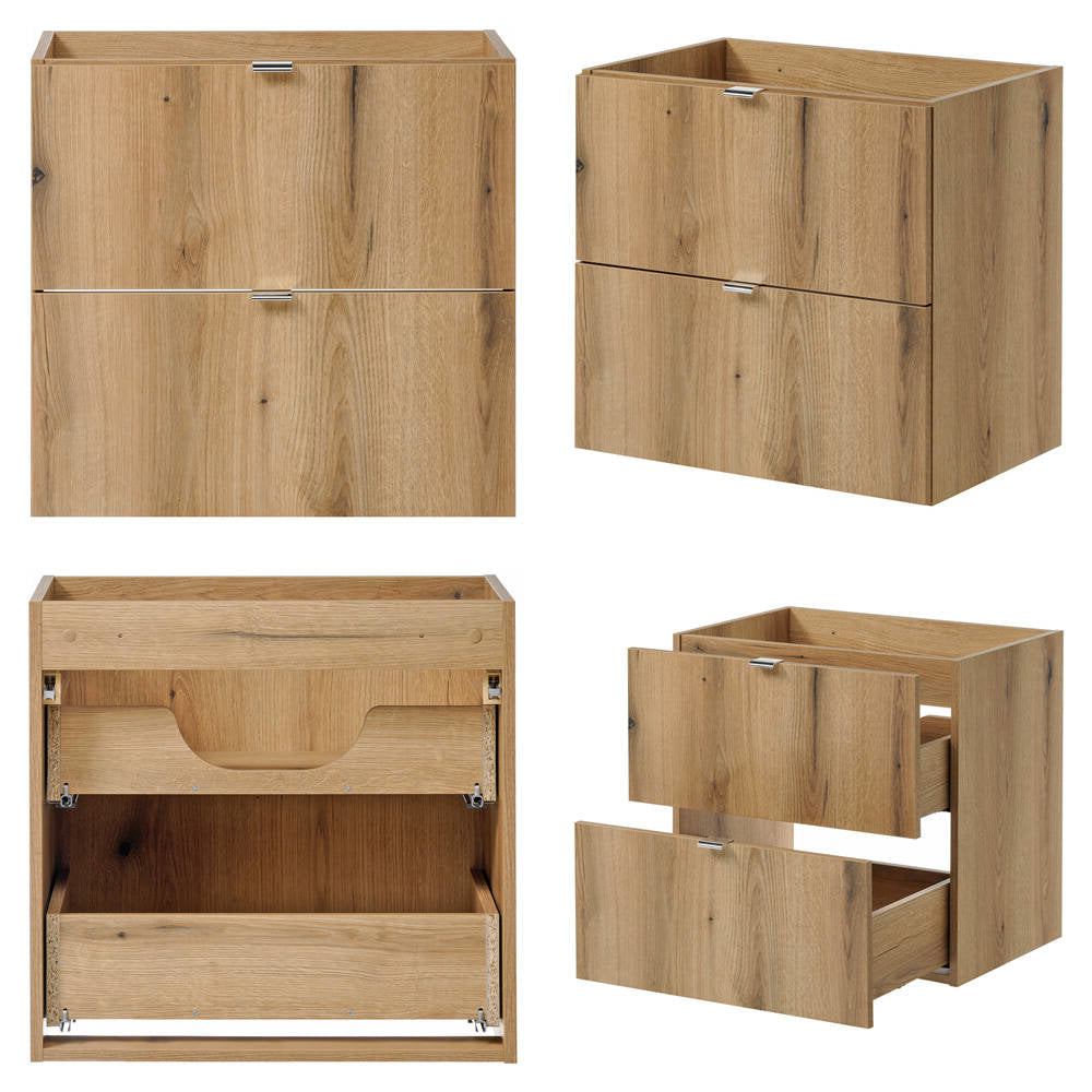 Mobile Sottolavabo Pensile NEWPORT a 2 Cassetti e Anta 80x60x40 cm - Effetto Rovere [en.casa]