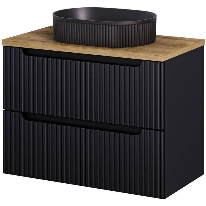 Mobile Sottolavabo da Parete NEWPORT con 2 Cassetti 80 x 60 x 40 cm - Nero / Effetto Rovere [en.casa]