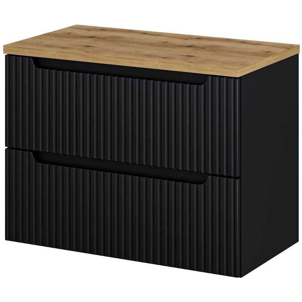 Mobile Sottolavabo da Parete NEWPORT con 2 Cassetti 80 x 60 x 40 cm - Nero / Effetto Rovere [en.casa]