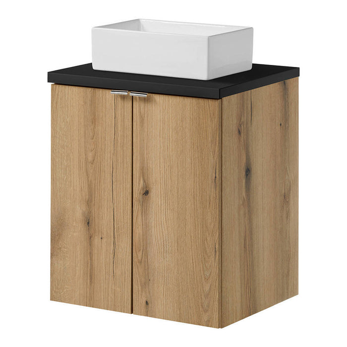 Set NEWPORT Armadio Pensile Sottolavabo con Piano di Lavoro 50x60x40 Effetto Rovere / Nero [en.casa]