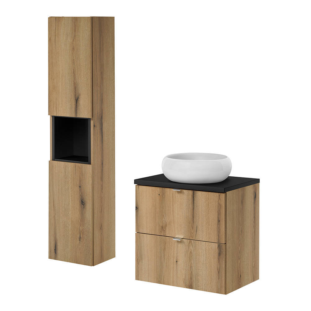 Mobile Sottolavabo NEWPORT da Parete a 2 Cassetti 60x60x40 cm - Effetto Rovere/Nero [en.casa]