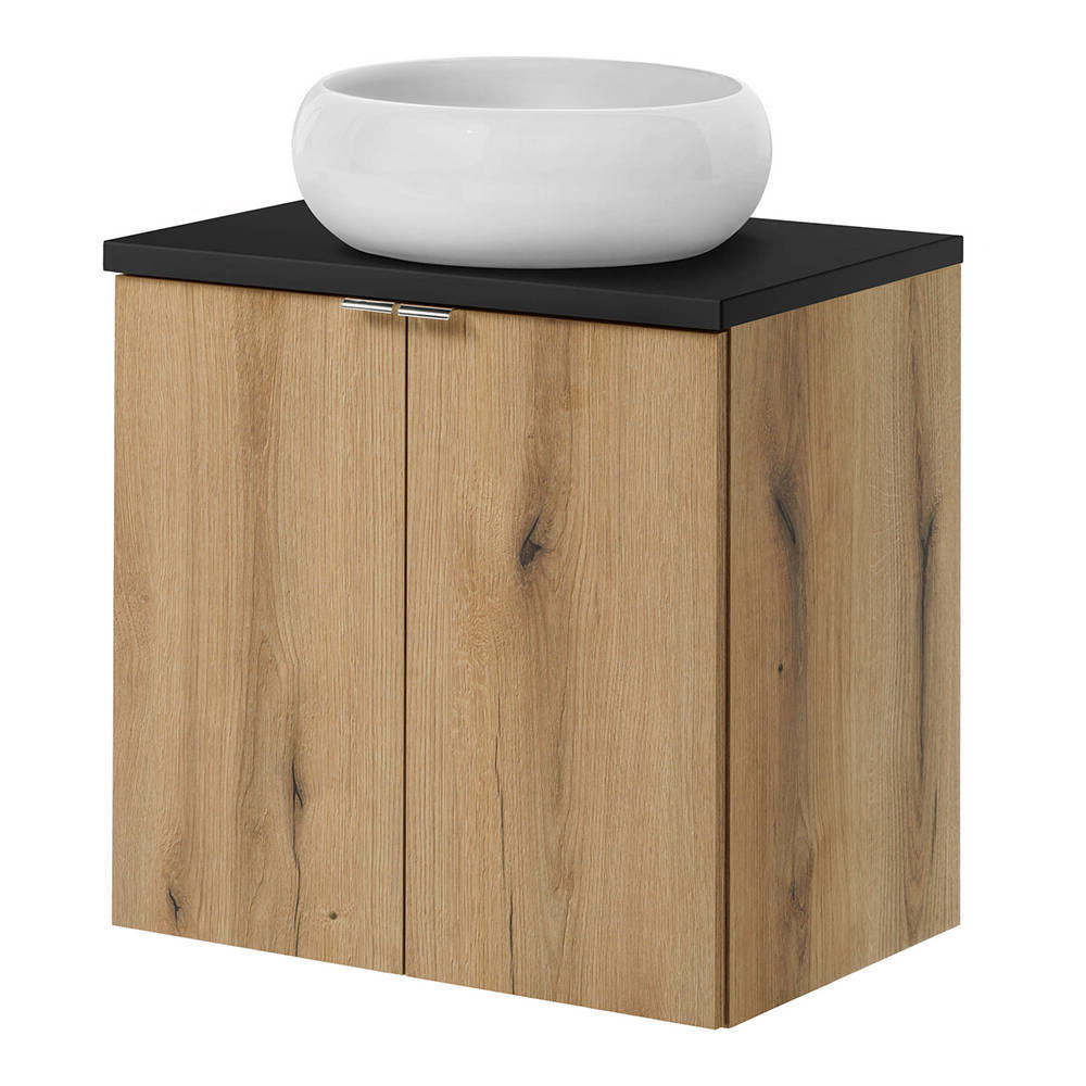 Set NEWPORT Armadio Pensile Sottolavabo con Piano di Lavoro 60x60x40 Effetto Rovere / Nero [en.casa]