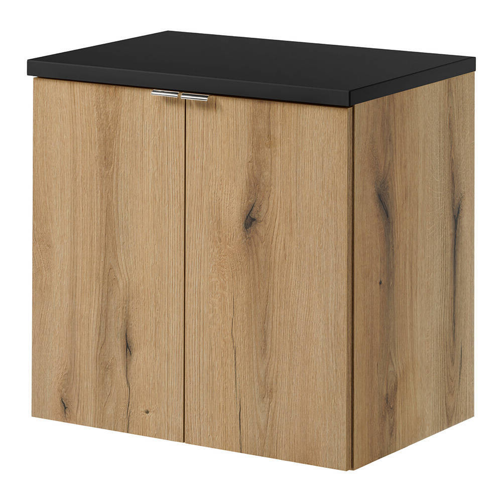 Set NEWPORT Armadio Pensile Sottolavabo con Piano di Lavoro 60x60x40 Effetto Rovere / Nero [en.casa]