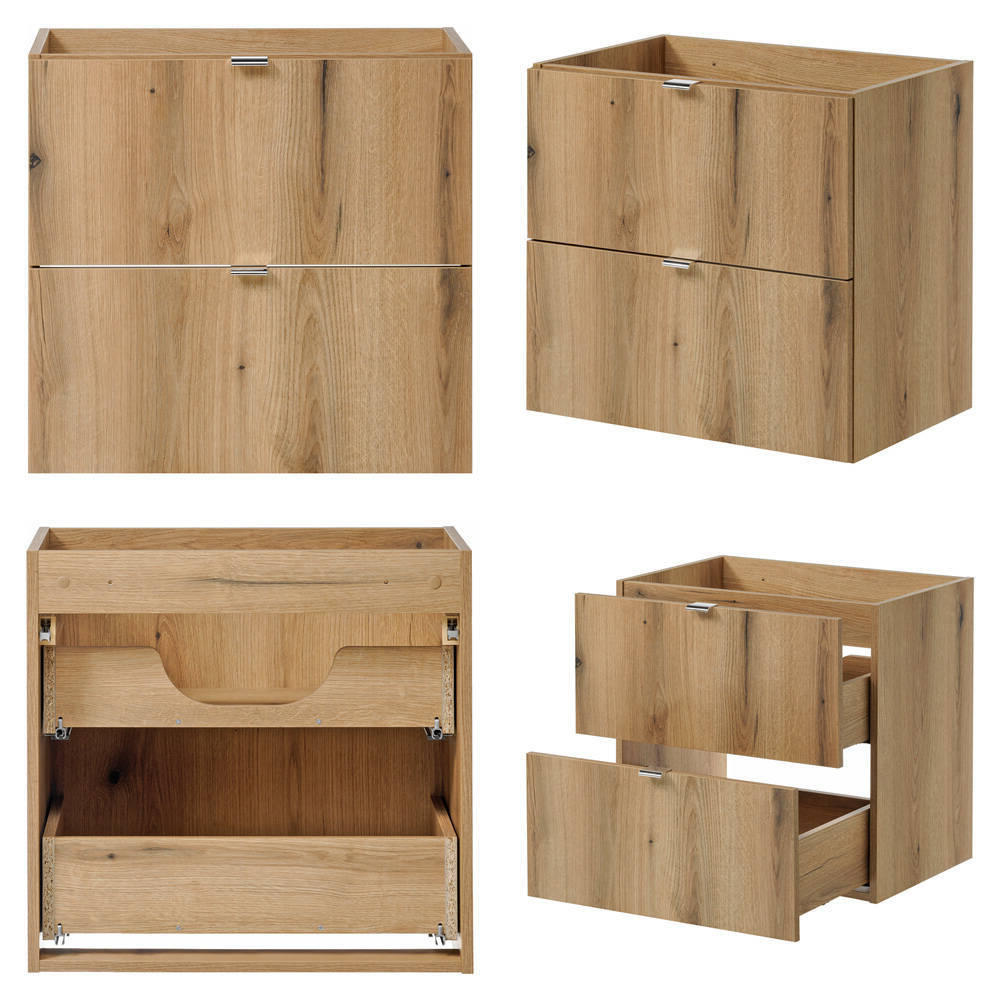 Mobile Sottolavabo Pensile NEWPORT a 2 Cassetti e Anta 90x60x40 cm - Effetto Rovere/Nero [en.casa]