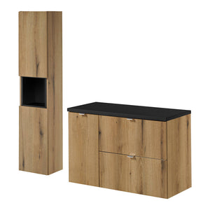 Mobile Sottolavabo Pensile NEWPORT a 2 Cassetti e Anta 90x60x40 cm - Effetto Rovere/Nero [en.casa]