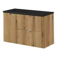 Mobile Sottolavabo Pensile NEWPORT a 2 Cassetti e Anta 90x60x40 cm - Effetto Rovere/Nero [en.casa]