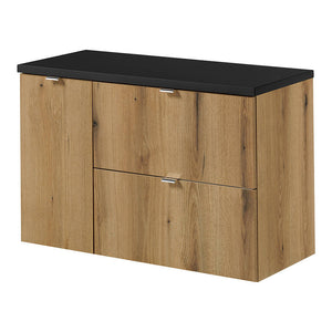 Mobile Sottolavabo Pensile NEWPORT a 2 Cassetti e Anta 90x60x40 cm - Effetto Rovere/Nero [en.casa]