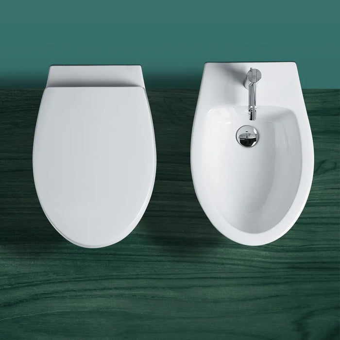Water singolo filomuro a terra Rimless Simas LFT in ceramica bianco lucido